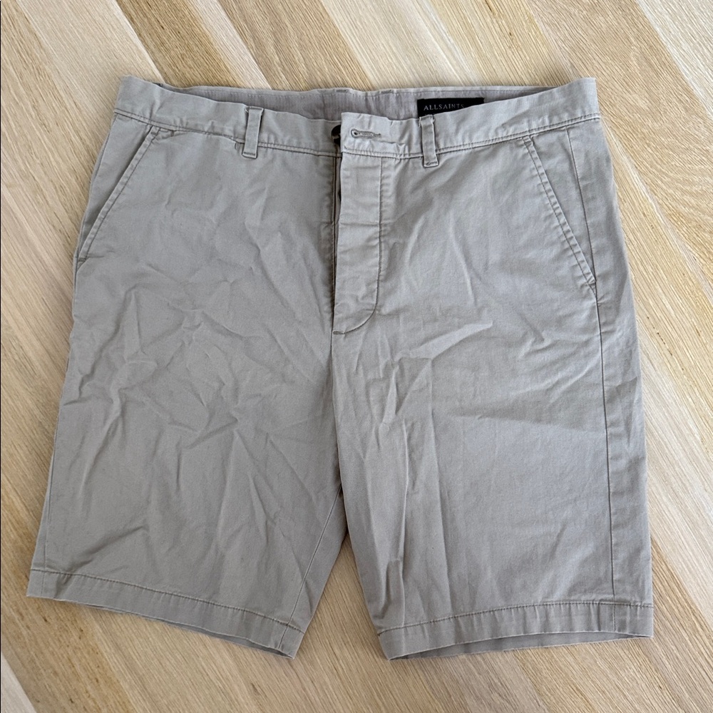 All Saints Men's Tan Flat Front Shorts